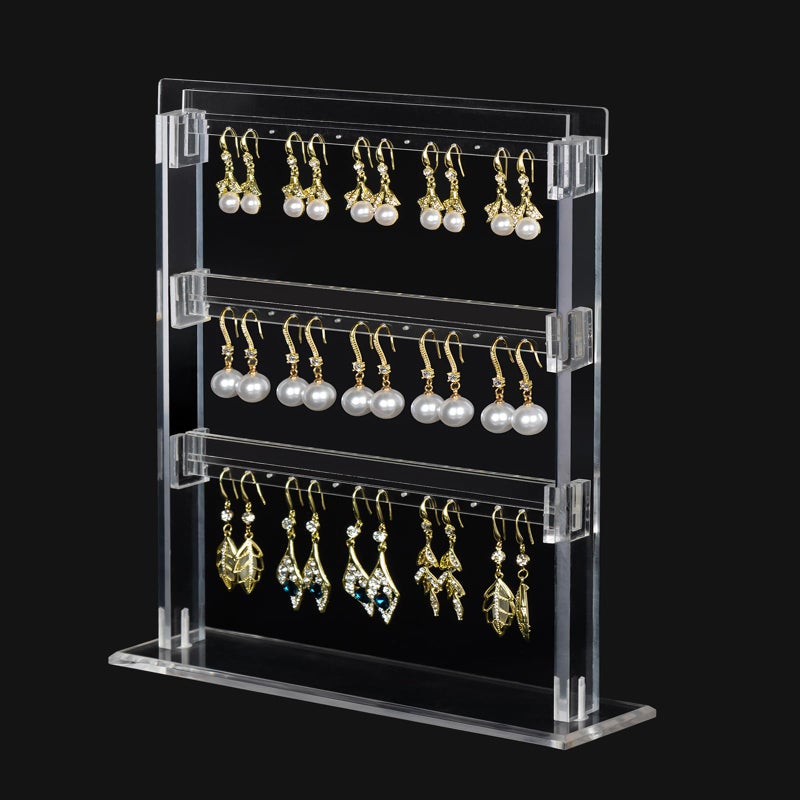 ELEpure Upgrade Acrylic Earring Holder Organizer 3 Tier 48 Holes Jewelry Display Stand Storage Decor for Earrings Women Girls Gallery Store Exhibit Presentation 9.4x2.2x9.4in - Image 1